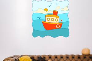 Виниловая интерьерная наклейка декор на стену обои и другие поверхности 'Корабль на волнах. Солнце' Кавун 100х100 см