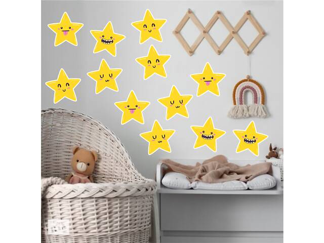 Виниловая интерьерная наклейка декор на стену обои и другие поверхности 'Звезды. Звезды-смайлики' Кавун 100х40 см