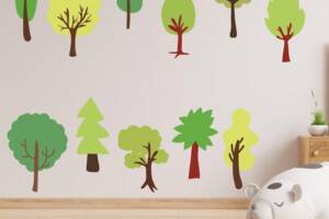 Виниловая интерьерная наклейка декор на стену обои и другие поверхности 'Деревья. Зеленые деревья' Кавун 100х60 см