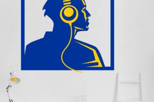 Виниловая интерьерная наклейка декор на стену обои и другие поверхности 'Музыка DJ Ди-Джей' синий НС000873 Кавун 60х60