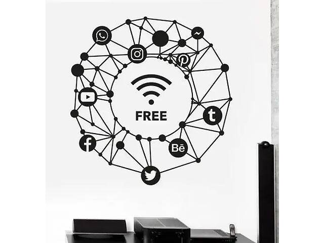Виниловая интерьерная наклейка декор на стену и обои 'Free. Free Wi-Fi. Бесплатный вай-фай. Интернет' 93х97 см Кавун