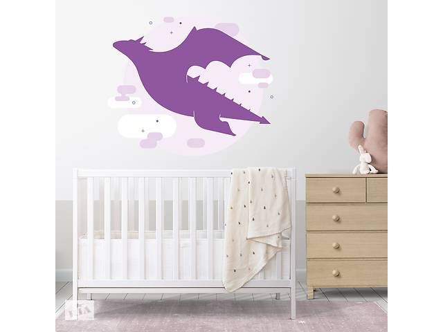 Виниловая интерьерная наклейка декор на стену и обои в детскую комнату 'Фиолетовый дракон' Кавун 100х100 см