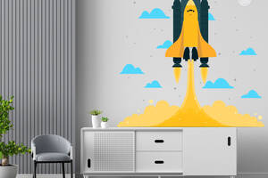 Виниловая интерьерная наклейка декор на стену и обои в детскую комнату 'Взлетающая космическая ракета' Кавун 100х100 см