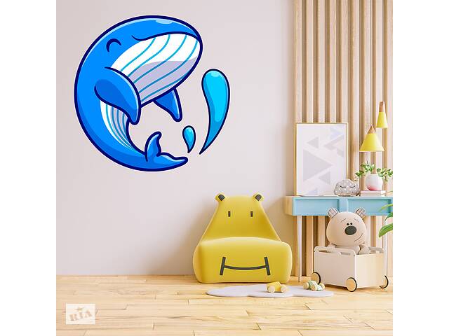 Виниловая интерьерная наклейка декор на стену и обои в детскую комнату 'Синий кит' Кавун 100х100 см