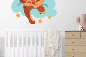 Виниловая интерьерная наклейка декор на стену и обои в детскую комнату 'Спящий тигренок' Кавун 100х80 см