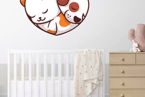 Виниловая интерьерная наклейка декор на стену и обои в детскую комнату 'Щенок и котенок в сердце' Кавун 100х80 см
