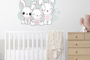 Виниловая интерьерная наклейка декор на стену и обои в детскую комнату 'Три белых зайчика' Кавун 100х100 см