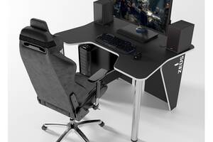 Игровой стол ZEUS IGROK-3L, черный/белый с LED подсветкой