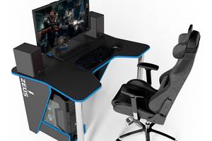 Игровой стол ZEUS IGROK-3L, черный/синий с LED подсветкой