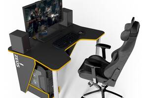 Ігровий стіл ZEUS IGROK-3L, чорний/жовтий з LED підсвічуванням