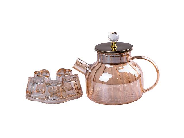 Заварочный чайник стеклянный с подставкой для свечи TS Kitchen 1л коричневый (HP141)