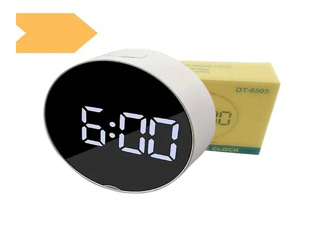 Зеркальные электронные LED часы с будильником настольные с белой подсветкой и термометром (DT-6505_423)