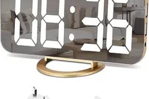 Зеркальный будильник U-picks, цифровые часы, большой 6,5-дюймовый светодиодный дисплей Золотистый
