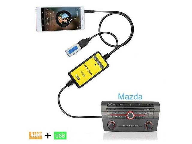 USB AUX MP3 адаптер для штатных магнитол Mazda 3, 5, 6, CX7, RX8 Мазда.