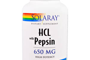 Бетаин HCL и Пеппсин, HCL with Pepsin, Solaray, 650 мг, 100 вегетарианских капсул