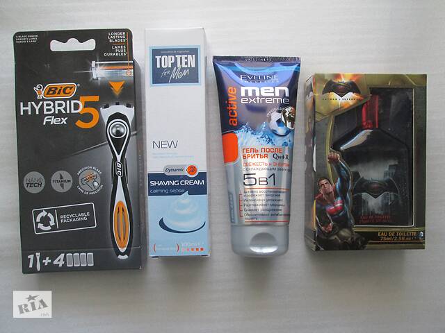 BIC Flex 5 Hybrid, TOP TEN Shaving Cream, EVELINE CREAM-GEL FOR MEN, лосьйон - Фото NaN
