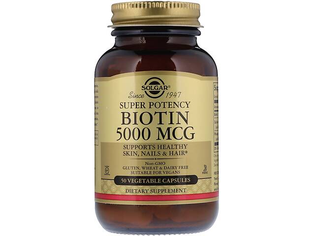 Биотин (В7) 5000 мкг, Solgar, 50 гелевых капсул