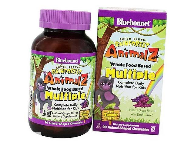 Детские витамины Animalz Multiple Bluebonnet Nutrition 90 таб Виноград (36393076)