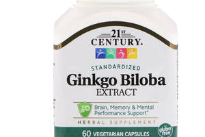 Экстракт листьев Гинко Билоба 21st Century 60 вегетарианских капсул (CEN21249)