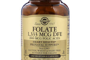 Фолат (В9), Folic Acid, 800 мкг, Solgar, 250 растительных капсул