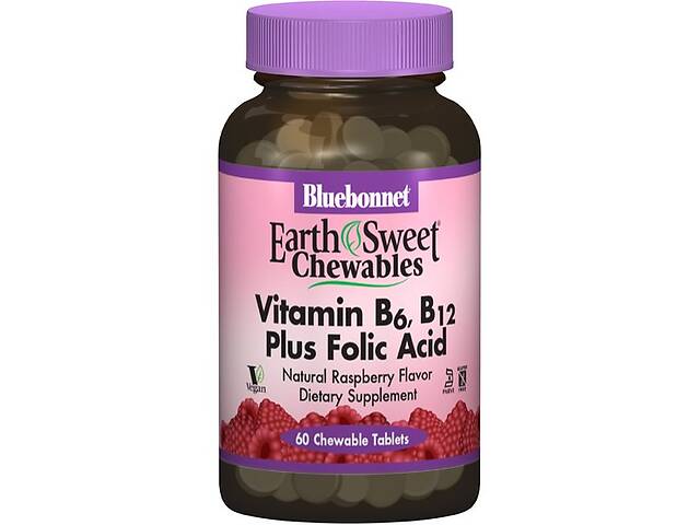 Фолиевая кислота Bluebonnet Nutrition Vitamin B6, B12 + Folic Acid 60 Chewable Tabs Natural Raspberry Flavor BLB0445