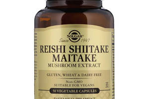 Грибы Рейши, Шитаке и Митаке, Reishi Shiitake Maitake, Solgar, 50 капсул