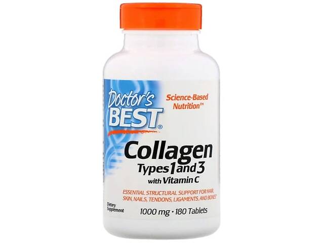 Комплекс для кожи, волос, ногтей Doctor's Best Collagen Types 1 and 3 with Vitamin C 1000 mg 180 Tabs DRB-00204