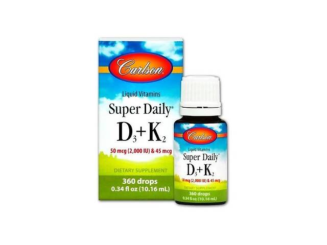 Комплекс Витамин D3+K2 Carlson Labs Liquid Vitamins Super Daily D3+K2 50 mcg (2,000 IU) & 45 mcg 0.34 fl oz 10,16 ml