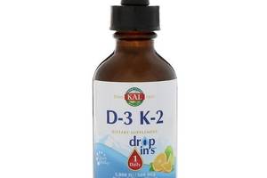 Комплекс Витамин D3+K2 KAL Vitamin D-3 K-2 Drop Ins, 2 fl oz 59 ml Natural Citrus Flavor CAL41369