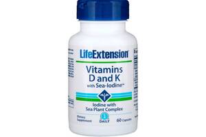 Комплекс Витамин D3+K2 Life Extension Vitamins D and K with Sea-Iodine 60 Caps