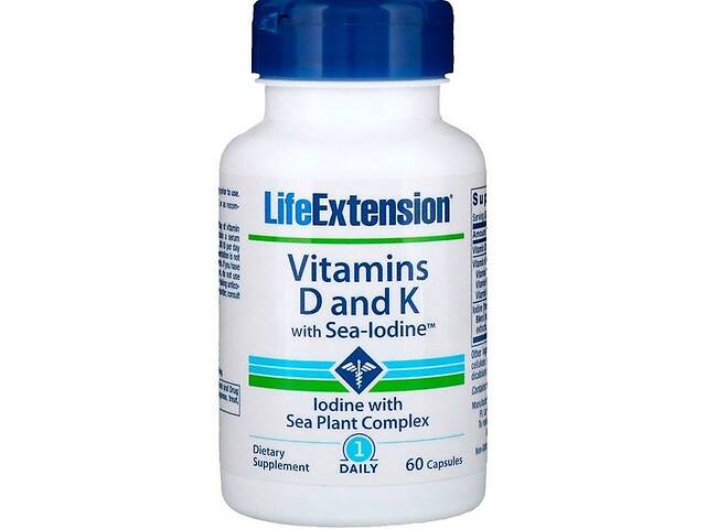 Комплекс Витамин D3+K2 Life Extension Vitamins D and K with Sea-Iodine 60 Caps