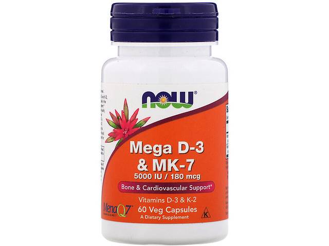 Комплекс Витамин D3+K2 NOW Foods Mega D-3 & MK-7 60 Veg Caps NF0384
