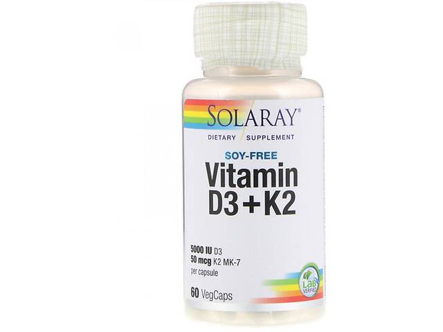 Комплекс Витамин D3+K2 Solaray Vitamin D3 + K2 Soy Free 60 Veg Caps