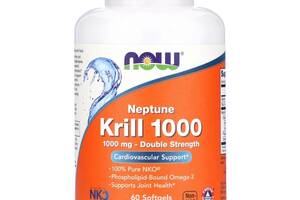 Крилевый Жир 1000мг, Neptune Krill 1000, Double Strength, Now Foods, 60 желатиновых капсул