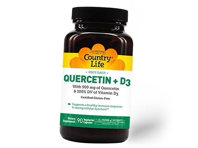 Кверцетин с Витамином Д3 Quercetin + D3 Country Life 90вегкапс (70124007)