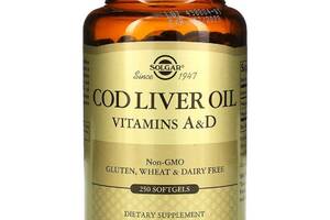 Масло печени Трески с Витаминами A и D Cod Liver Oil & Vitamins A&D Solgar 250 желатиновых капсул