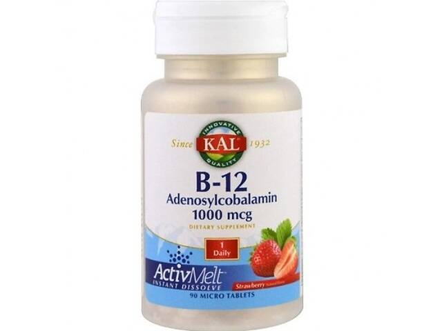 Метилкобаламин KAL B-12 Adenosylcobalamin 1000 mcg 90 Micro Tablets Strawberry Flavor