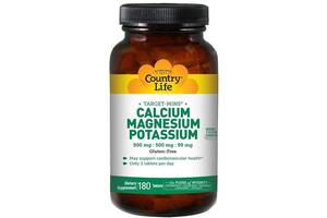 Мультиминеральный комплекс Country Life Calcium Magnesium and Potassium 500 mg: 500 mg: 99 mg 180 Tabs CLF-02486