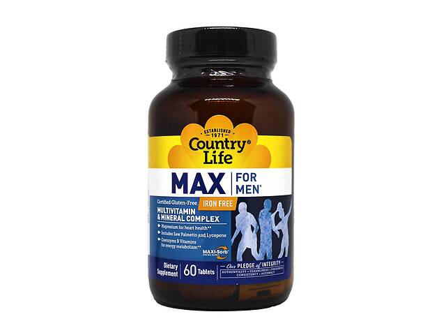 Мультивитамины и минералы для мужчин Country Life Max for Men 60 таблеток