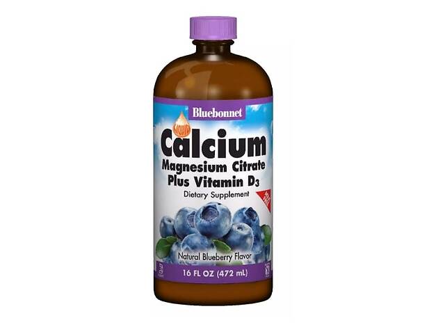 Микроэлемент Кальций Bluebonnet Nutrition Calcium Magnesium Citrate + Vitamin D3, 16 oz 472 ml Natural Blueberrry Fla...