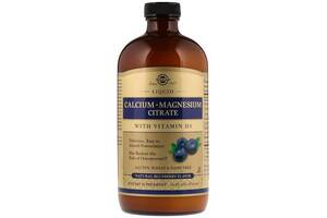 Микроэлемент Кальций Solgar Calcium Magnesium Citrate with Vitamin D3 Liquid 16 fl oz 473 ml Natural Blueberry Flavor