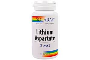 Микроэлемент Литий Solaray Lithium Aspartate 5 mg 100 Caps SOR-04599