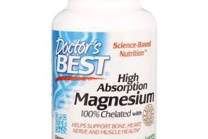 Микроэлемент Магний Doctor's Best High Absorption Magnesium 100% Chelated with Albion Minerals 100 mg 120 Tabs DRB-00025