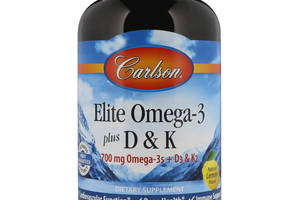 Омега 3 + витамин Д3 и витамин К Omega-3 Plus D & K Carlson Labs 180 гелевых капсул