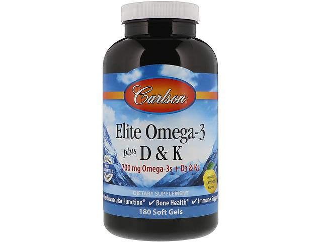 Омега 3 + витамин Д3 и витамин К Omega-3 Plus D & K Carlson Labs 180 гелевых капсул