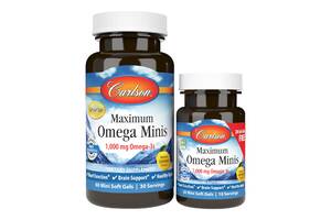 Омега максимум 1000 мг вкус Лимона Maximum Omega Minis Carlson 60+20 желатиновых мини капсул