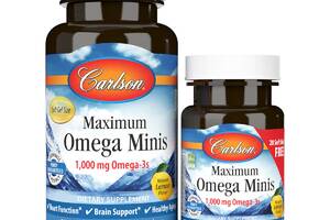 Омега максимум 1000 мг вкус Лимона Maximum Omega Minis Carlson 60+20 желатиновых мини капсул