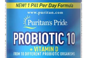Probiotic 10 with Vitamin D Puritan's Pride 20 млрд активных культур для поддержки здоровья иммунной системы 60 капсул