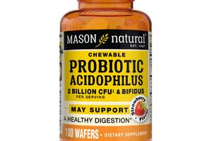 Пробиотики 2 млд КОЕ Probiotic Acidophilus With Bifidus Mason Natural 100 жевательных таблеток вкус клубники