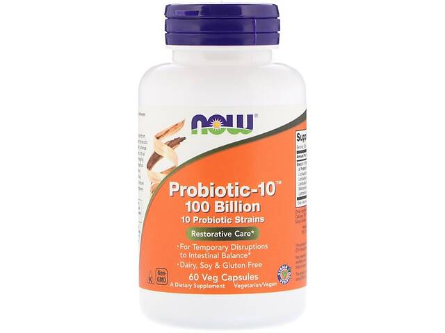 Пробиотики Для Пищеварения, Probiotic-10, 100 Billion, Now Foods, 60 вегетарианских капсул